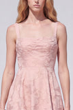 Pink Floral Jacquard A Line Square Neck Long Bridesmaid Dress