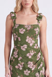 Green Floral Tiered Square Neck Ruffle A Line Bridesmaid Dress
