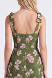 Green Floral Tiered Square Neck Ruffle A Line Bridesmaid Dress