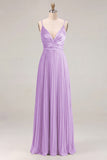 Sage A Line Pleated Spaghetti Straps Long Bridesmaid Dress