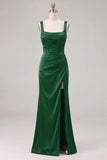 Coffee Mermaid Square Neck Bridesmaid Dress with Slit
