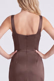 Coffee Mermaid Square Neck Bridesmaid Dress with Slit