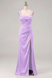 Coffee Mermaid Square Neck Bridesmaid Dress with Slit