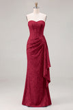 Light Blue Strapless Corset Jacquard Bridesmaid Dress with Sash