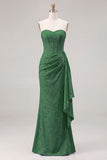 Light Blue Strapless Corset Jacquard Bridesmaid Dress with Sash