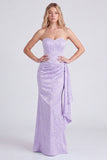 Light Blue Strapless Corset Jacquard Bridesmaid Dress with Sash