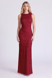 Pink Boat Neck Sheath Long Bridesmaid Dress with 3D Flowers