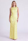 Pink Boat Neck Sheath Long Bridesmaid Dress with 3D Flowers
