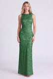 Pink Boat Neck Sheath Long Bridesmaid Dress with 3D Flowers