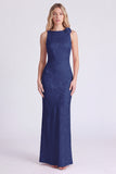 Pink Boat Neck Sheath Long Bridesmaid Dress with 3D Flowers