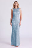 Pink Boat Neck Sheath Long Bridesmaid Dress with 3D Flowers