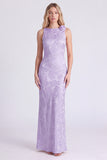 Pink Boat Neck Sheath Long Bridesmaid Dress with 3D Flowers