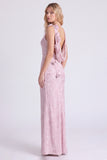 Pink Boat Neck Sheath Long Bridesmaid Dress with 3D Flowers