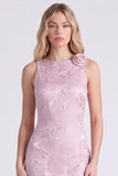 Pink Boat Neck Sheath Long Bridesmaid Dress with 3D Flowers