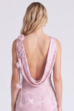 Pink Boat Neck Sheath Long Bridesmaid Dress with 3D Flowers