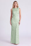 Pink Boat Neck Sheath Long Bridesmaid Dress with 3D Flowers