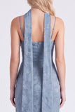 Dusty Blue Floral Sheath Long Bridesmaid Dress with Slit