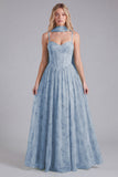 Sage A Line Corset Floral Long Bridesmaid Dress with Scarf