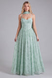 Sage A Line Corset Floral Long Bridesmaid Dress with Scarf