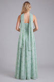 Sage A Line Corset Floral Long Bridesmaid Dress with Scarf