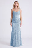 Sage Floral Mermaid Long Bridesmaid Dress with 3D Flowers