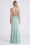 Sage Floral Mermaid Long Bridesmaid Dress with 3D Flowers