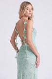 Sage Floral Mermaid Long Bridesmaid Dress with 3D Flowers