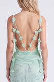 Sage Floral Mermaid Long Bridesmaid Dress with 3D Flowers