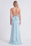 Mermaid Corset Jacquard Light Blue Bridesmaid Dress with Bow