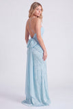 Mermaid Corset Jacquard Light Blue Bridesmaid Dress with Bow