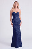 Mermaid Corset Jacquard Light Blue Bridesmaid Dress with Bow