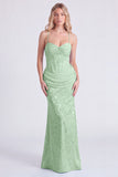 Mermaid Corset Jacquard Light Blue Bridesmaid Dress with Bow