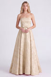Strapless A Line Jacquard Pink Bridesmaid Dress with Bows