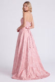 Strapless A Line Jacquard Pink Bridesmaid Dress with Bows