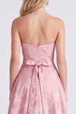 Strapless A Line Jacquard Pink Bridesmaid Dress with Bows