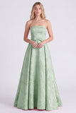 Strapless A Line Jacquard Pink Bridesmaid Dress with Bows