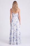 Floral Light Orange Ruched Ruffled A Line Bridesmaid Dress with Slit