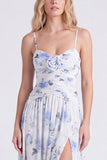 Floral Light Orange Ruched Ruffled A Line Bridesmaid Dress with Slit