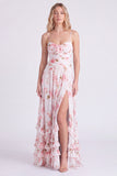 Floral Light Orange Ruched Ruffled A Line Bridesmaid Dress with Slit