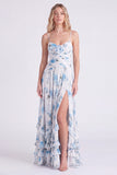 Floral Light Orange Ruched Ruffled A Line Bridesmaid Dress with Slit