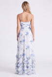 Light Blue A Line Floral Long Bridesmaid Dress with 3D Flowers