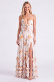 Light Blue A Line Floral Long Bridesmaid Dress with 3D Flowers
