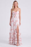 Light Blue A Line Floral Long Bridesmaid Dress with 3D Flowers