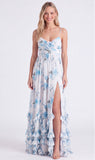 Light Blue A Line Floral Long Bridesmaid Dress with 3D Flowers