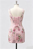 Black Corset Bodycon Sequin Floral Short Homecoming Dress