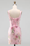 Black Corset Bodycon Sequin Floral Short Homecoming Dress
