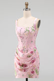 Black Corset Bodycon Sequin Floral Short Homecoming Dress