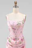 Black Corset Bodycon Sequin Floral Short Homecoming Dress
