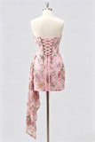 Strapless Pink Bodycon Corset Floral Sequin Homecoming Dress with Sash