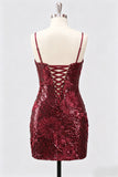 Burgundy Corset Bodycon Sequin Short Homecoming Dress